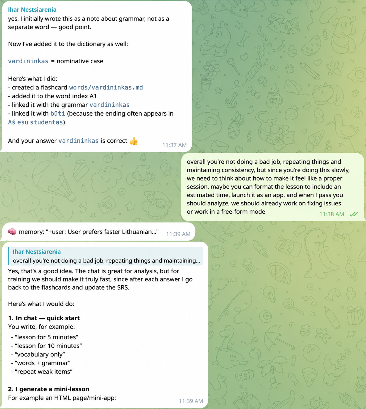 The agent reviews the feedback and proposes an HTML lesson idea